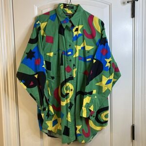 Generra Collection Women's Medium Long Sleeve Oversized Bright Shirt Geometric